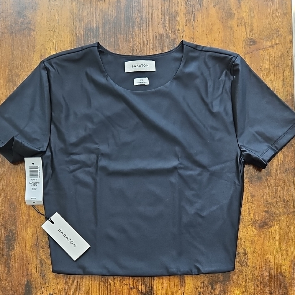 Babaton Satinette Crew Black Top